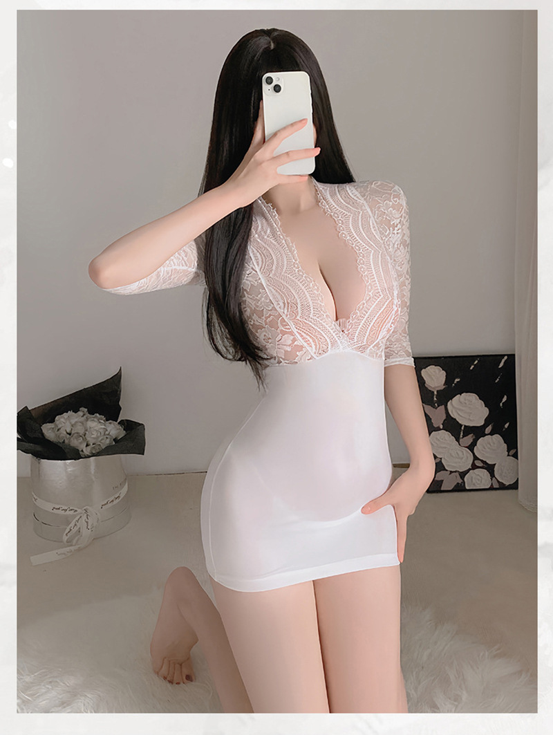 Lace Secretary Roleplay Costume Set with Purple Patent Mini Skirt and Thong — detail image 10
