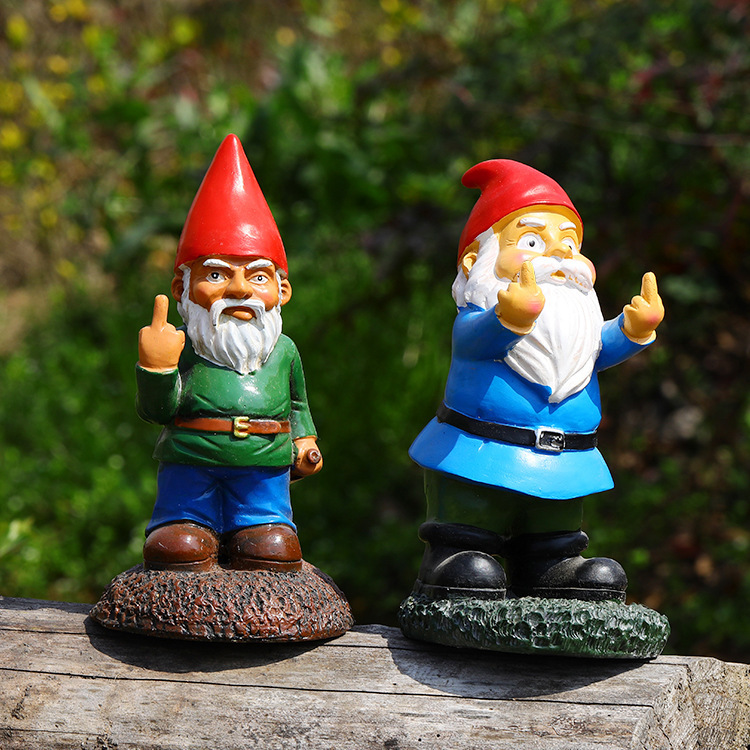 White bearded dwarf, vertical middle finger, resin handicraft ornament, garden micro landscape, creative ornament_voghion.com