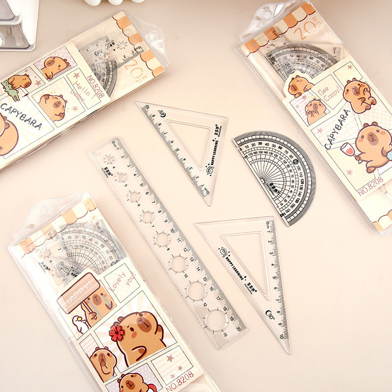 Kapibala Set Regla de tablero triangular de pony Regla Papelería multifuncional para estudiantes Herramientas de pintura Conjunto de reglas para exámenes