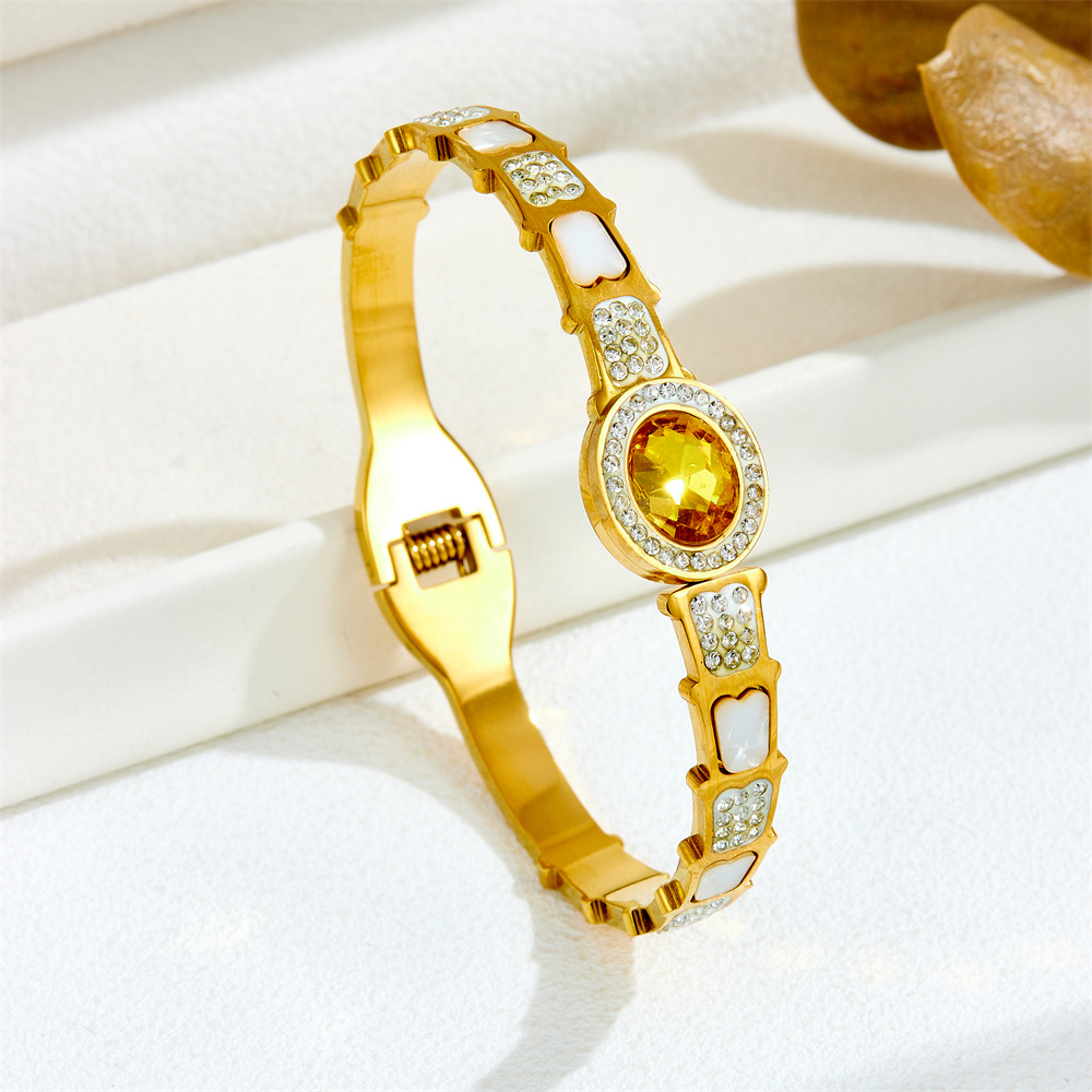 All Seasons Season IG Style Geometric Titanium Steel Shell Zircon Bangle In Bulk
