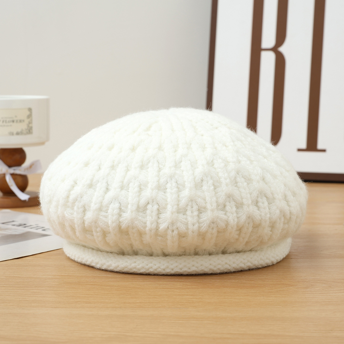 Invierno retro exterior calabaza sombrero de lana de punto de color sólido boina de moda femenina caliente estilo de moda con sombrero pintor image 8