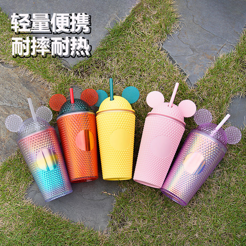 Nuevo estilo transfronterizo taza de agua para orejas de gato taza de paja para niños niños y niñas jardín de infantes bebé escuela primaria deportes botella de agua portátil