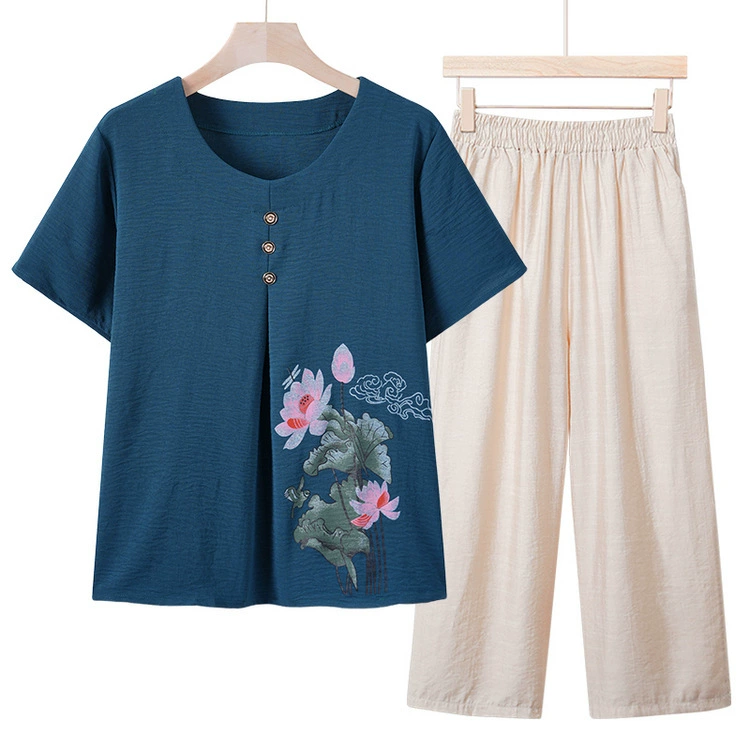 Среднего возраста мама летняя одежда с короткими рукавами 2024 новая футболка среднего и пожилого возраста с короткими рукавами женская пара бабушка