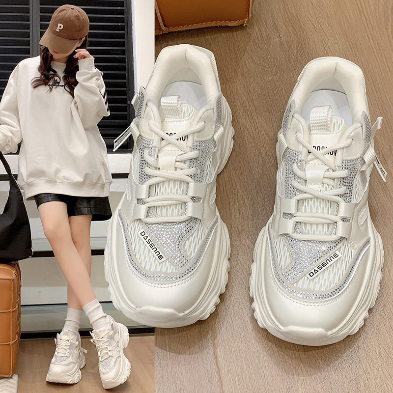 Hollow Rhinestone Thick-Soled Dad Shoes for Women, Summer Casual Versatile Sports Shoes, Ultra-Light Height-Increasing Running Shoes for Small People Hollow Rhinestone Thick-Soled Dad Shoes for Women, Summer Casual Versatile Sports Shoes, Ultra-Light Height-Increasing Running Shoes for Small People