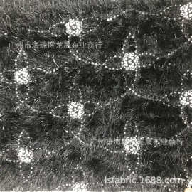 毛毛流苏黑色立体珠管小香风面料 连衣裙套装礼服布料 批发