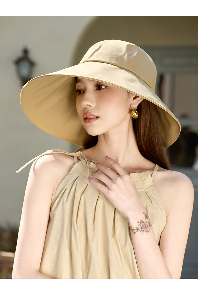 Nón chống nắng vành rộng phong cách Hàn Quốc che mặt tia UV — Màu đen chi tiết 8