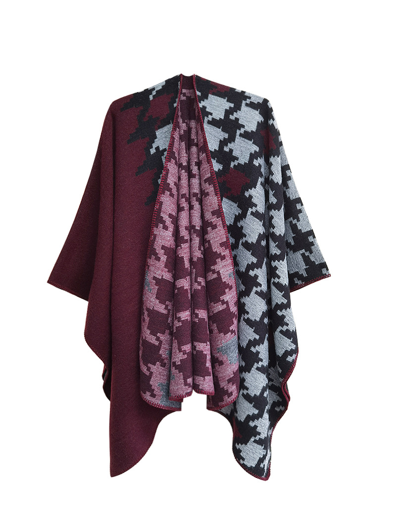 Pelerină unisex, îngroșată, cu despicare jacquard, pentru femei, pelerină acrilică în carouri, mare_voghion.com