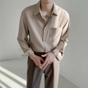 2022 Spring and Autumn Top Korean-style Loose High-end Long-sleeved Shirt Men's Fashionable Draped Solid Color Shirt