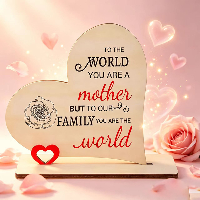 Warm Decorative Plaque with Mother's Day Theme, Handmade Wooden Ornament, Simple and Heartwarming Gift for Mom