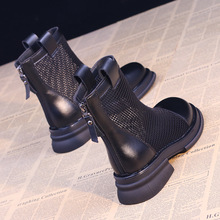 真皮短靴女透气马丁靴2025新款春夏百搭网面镂空靴子薄款网纱凉靴