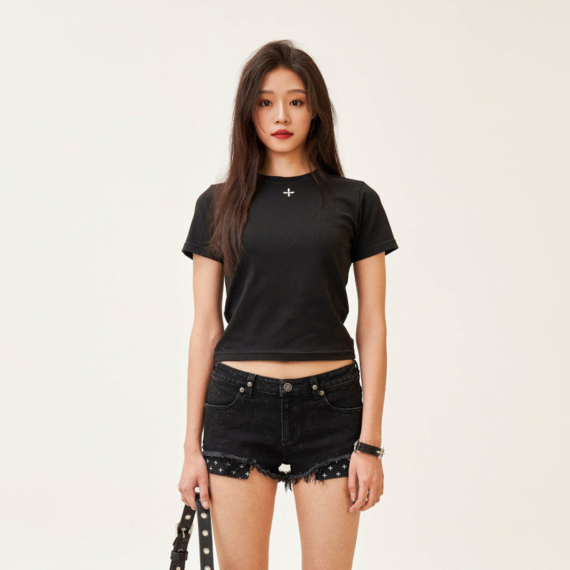 Smfk Mustang Ultra-Low Waist Denim Shorts Snowflake Black