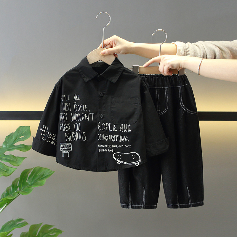 7716 traje de camisa de primavera para niños 2025 nuevo estilo primavera y otoño ropa hermosa bebé versión coreana de dos piezas