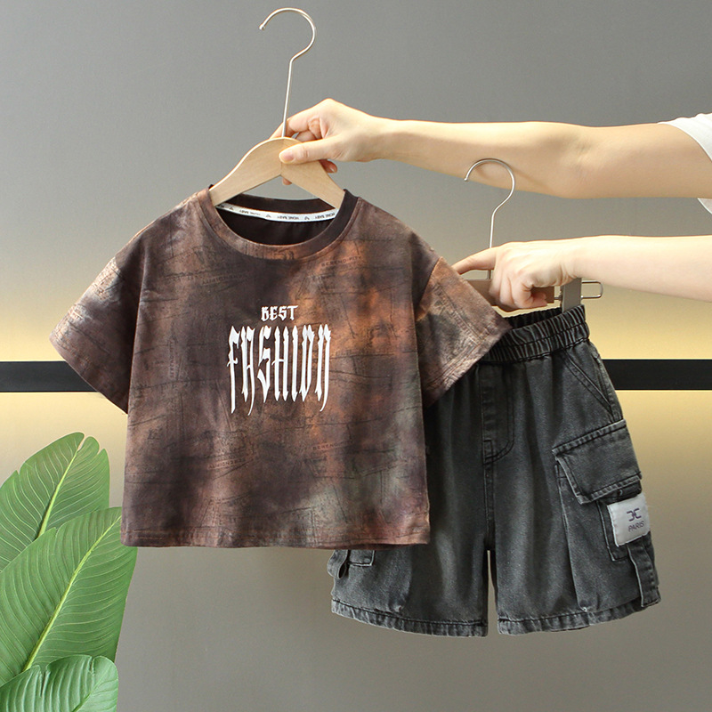 8098 traje de manga corta para niño vestido de verano de dos piezas para niño guapo 2025 nuevos pantalones cortos para niños ropa de verano marea