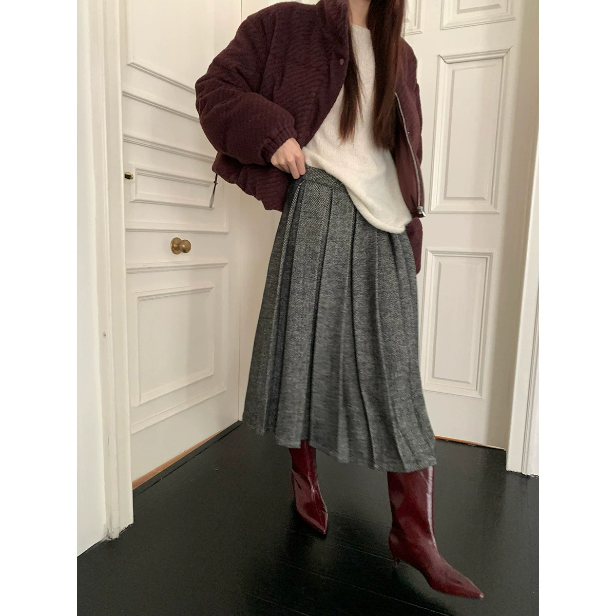 Yi En Ou inbyin Академия стиль плиссированная юбка средней и длинной тонкая юбка в форме буквы