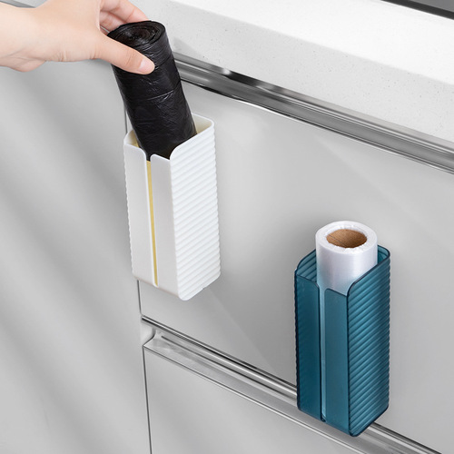 Kitchen simple punch-free garbage bag storage box household wall-mounted large-capacity plastic wrap storage box storage rack