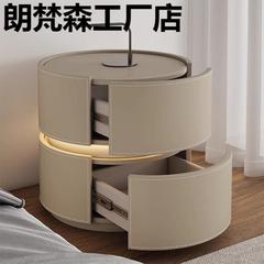 2025轻奢实木床头柜意式马鞍皮极简圆形简约现代小巧卧室新款储物