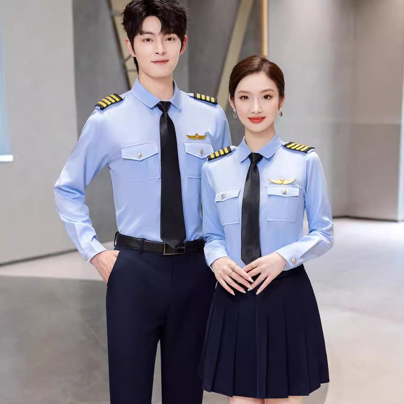 Pilot Shirt Women's Long-sleeved Slim-fit China Southern Airlines Air Force Captain's Overalls Summer Performance Band Uniform Men's White Shirt