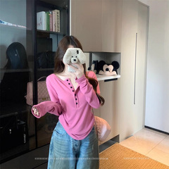 设计感半开领长袖T恤女2025秋季新款韩系修身显瘦内搭打底衫上衣