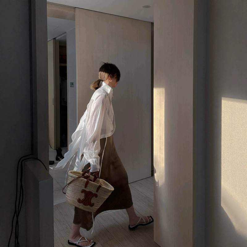 MOERSHP Ethereal Aura Radiates from the Screen Irregular Designer Sunscreen Shirt for Women Summer White Blouse Top MOERSHP Ethereal Aura Radiates from the Screen Irregular Designer Sunscreen Shirt for Women Summer White Blouse Top
