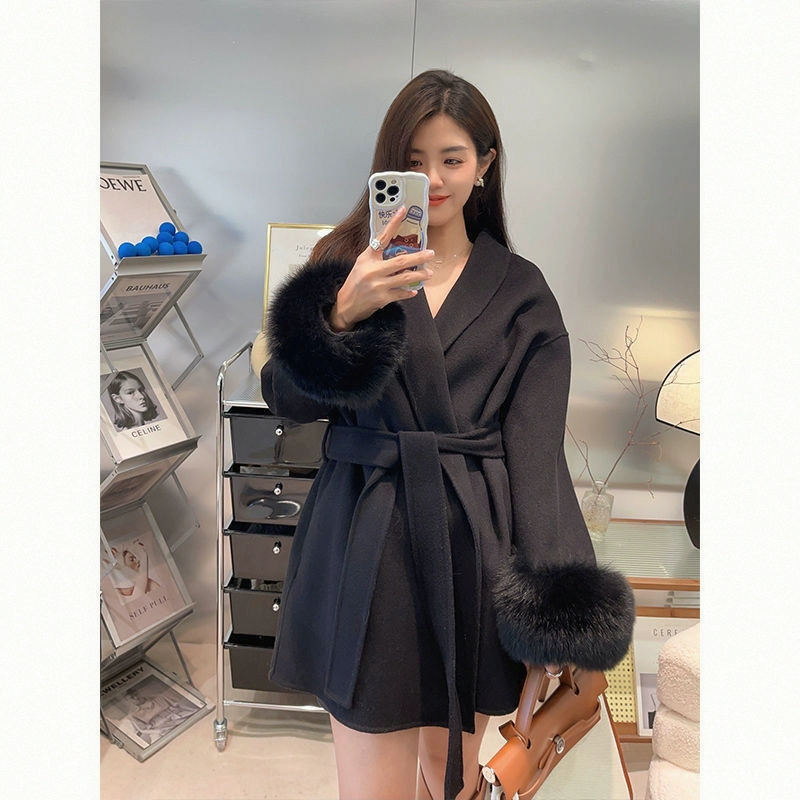 Волосатые рукава с ремешками Французский стиль Хепберн шерстяное пальто женский осенний и зимний темперамент высокого уровня тонкое пальто