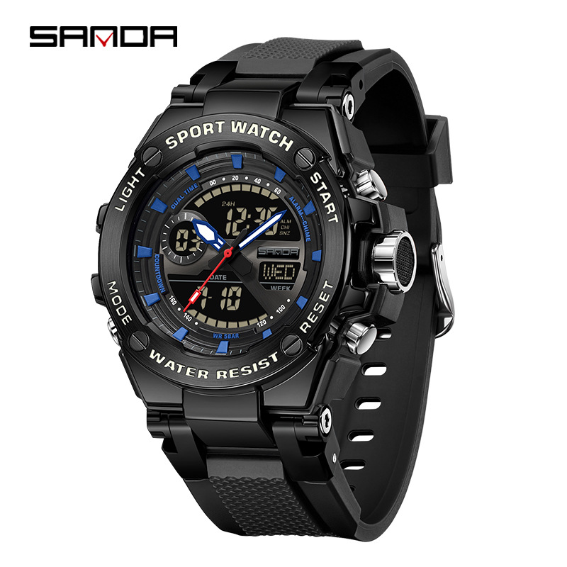 SANDA Europa y América tendencia ocio negocio reloj hombre reloj multifuncional reloj de alarma cronómetro nocturna reloj electrónico LED
