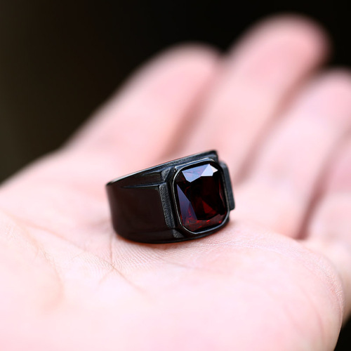 beier new stainless steel electroplated gemstone ring wholesale European and American retro men's titanium steel ring hand jewelry