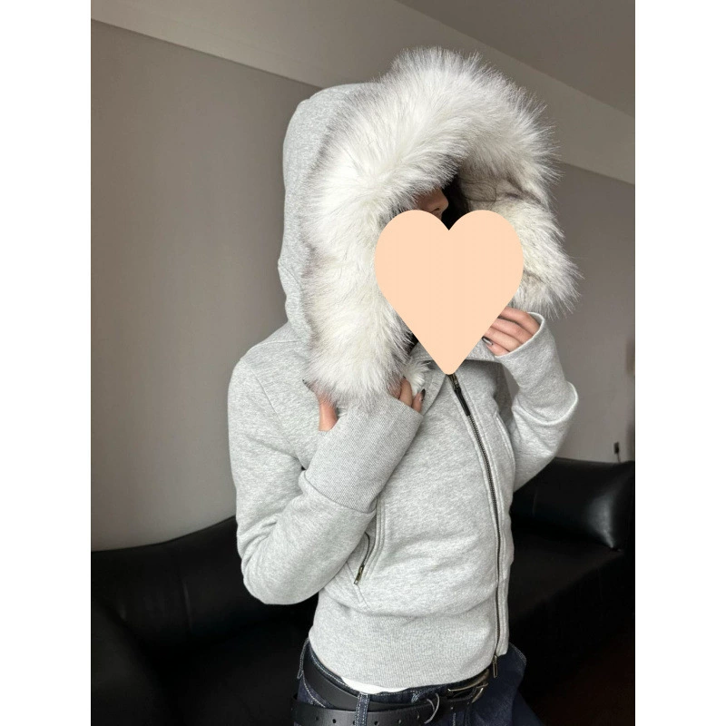 Кто носит, кто любит!!! Американский косой молнии с капюшоном свитер женский корейский плюс пуховое пальто