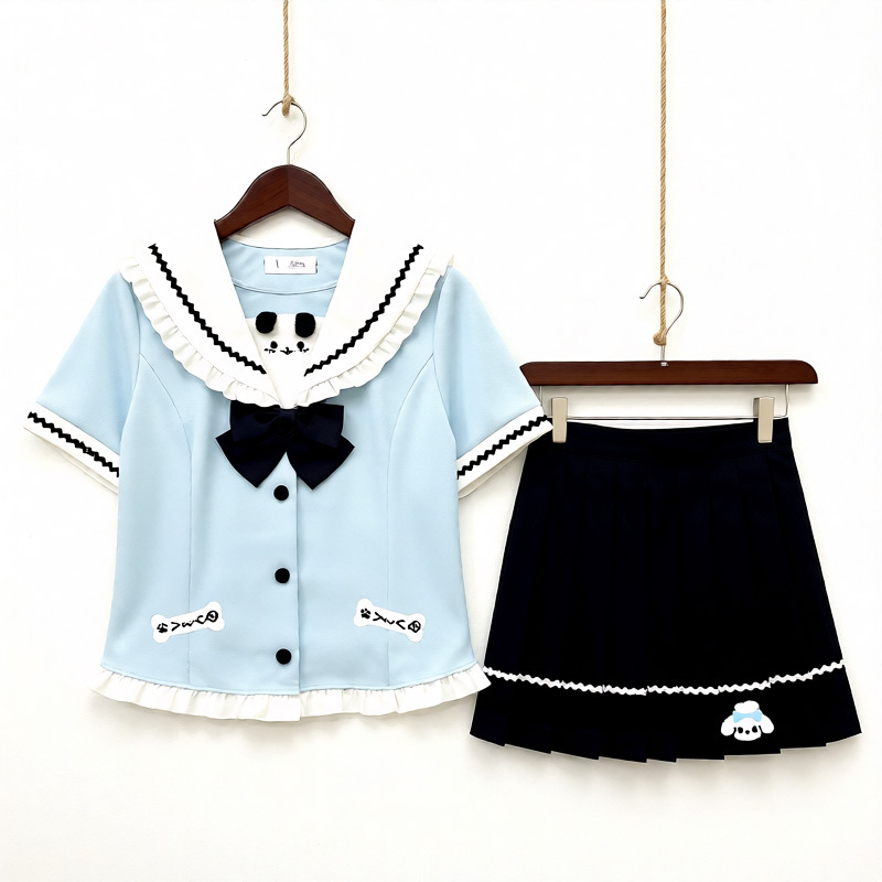 Original JK [Blue Wang Ji] authentic, sweet, and adorable school uniform set in a college style, featuring a sailor suit