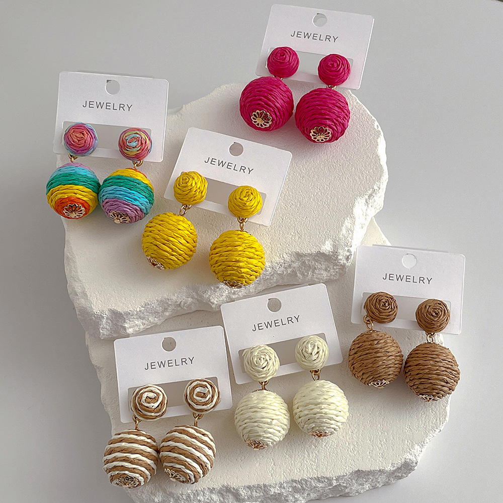 15g Weight Drop Earrings Classification 1 Pair Quantity Street Occasion raffia Material Geometric Pattern Women'S Gender Exaggerated Style 1 Pair Exaggerated Geometric Raffia Women's Drop Earrings 2