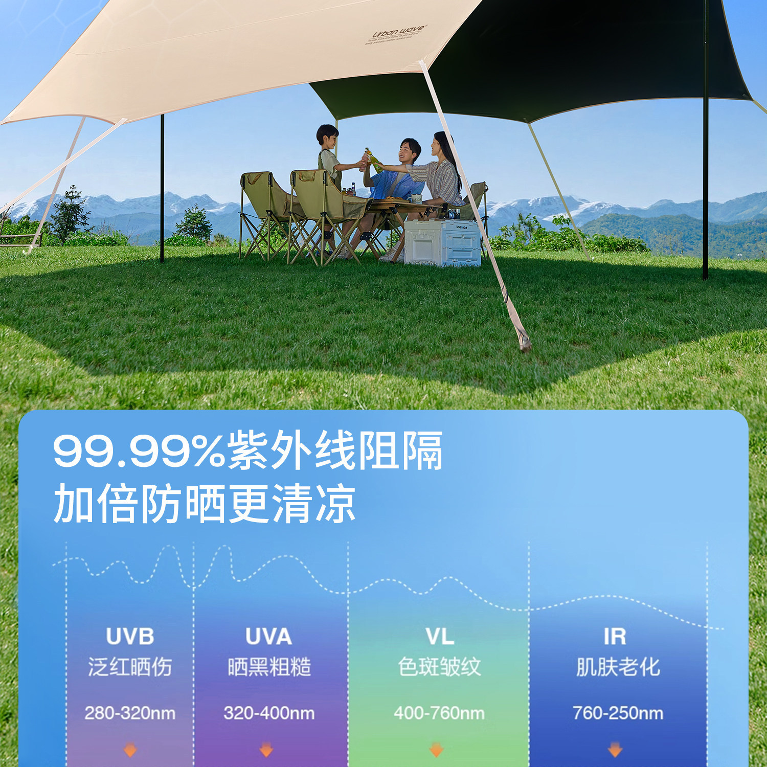 Outdoor Canopy Tent with Thickened Black Sunscreen, Portable Butterfly-Shaped Hexagonal Camping Gear