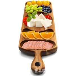 跨境木质托盘家用厨房分隔熟食点心甜点芝士盘水果带把手上菜餐盘
