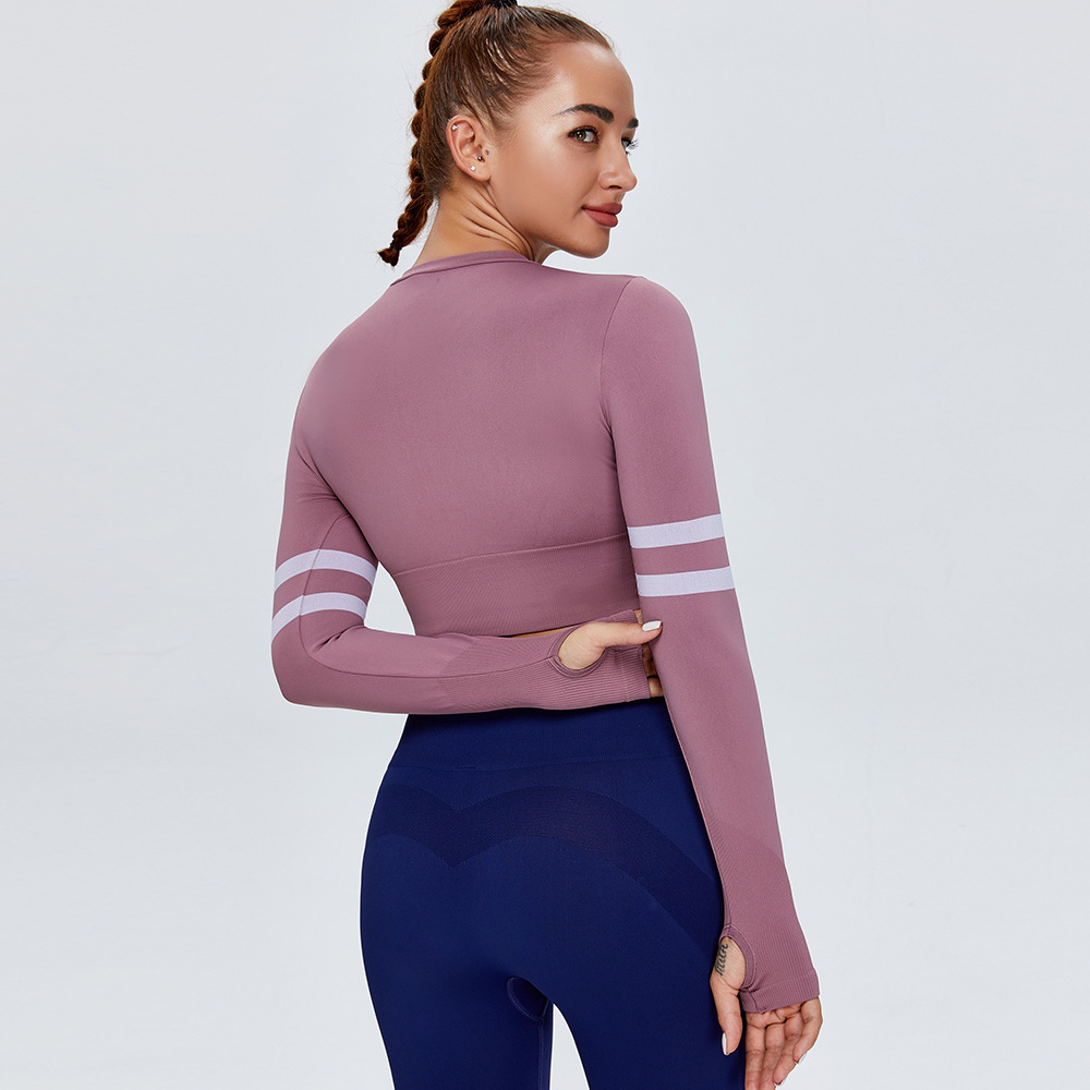 Europa y América del contraste de color a rayas chaleco Deportivo Superior Carta de las mujeres ropa de fitness corto Camiseta de cuello redondo de punto ropa de yoga