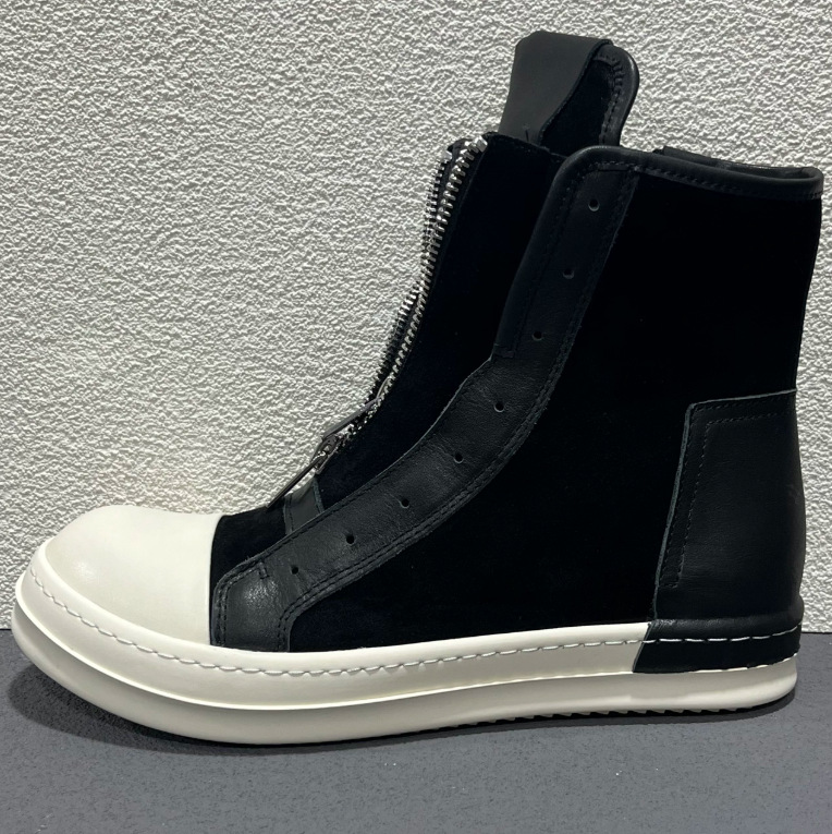 New Genuine Leather Ro Shoes, High Street Style, Double Zipper High-Top Shoes, Trendy Brand, Thick-Soled Height-Increasing Casual Sneakers for Men and Women, Couple Style
