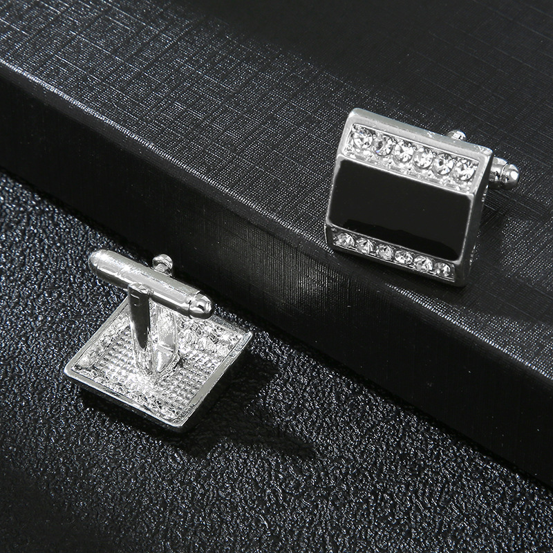 Nuovi gemelli rettangolari in cristallo di diamante Gemelli per camicia alla moda con diamanti neri_voghion.com