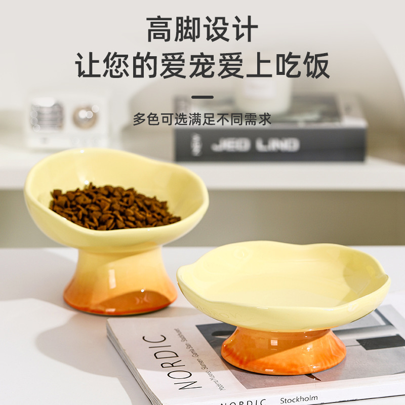 Cat Bowl Ceramic Petals Cat Food Basin Cat Rice Bowl Cat Food Bowl High Foot Dog Bowl Anti-knock Drinking Bowl Pet Rice
