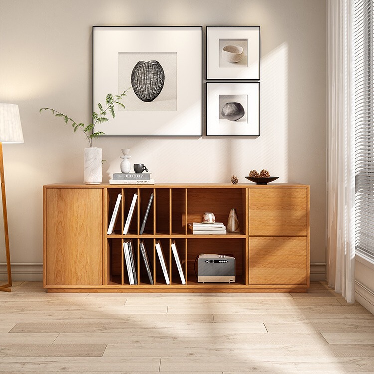 Nordic Solid Wood Floor Bookcase Japanese-style Combination Multi-layer Bookshelf Storage Cabinet Living Room TV Cherry Sideboard