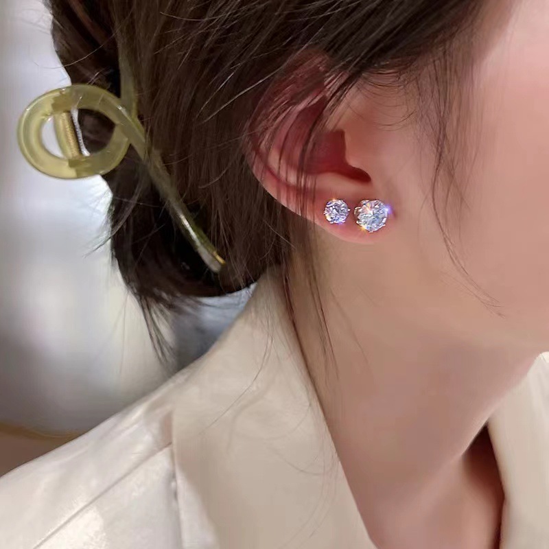 Aguja de plata para levantar agujeros para las orejas, pendientes cocleares sin picar, pendientes de circón femenino, pendientes de orejas pequeñas de sentido avanzado de nicho femenino