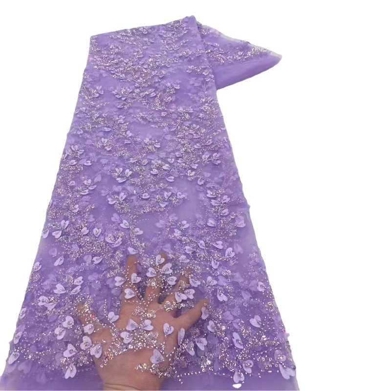 Tela de encaje bordada en 3D con patrón de ondas de verano, con cuentas, para vestido de novia, vestido de noche, tela de encaje bordada a la moda.