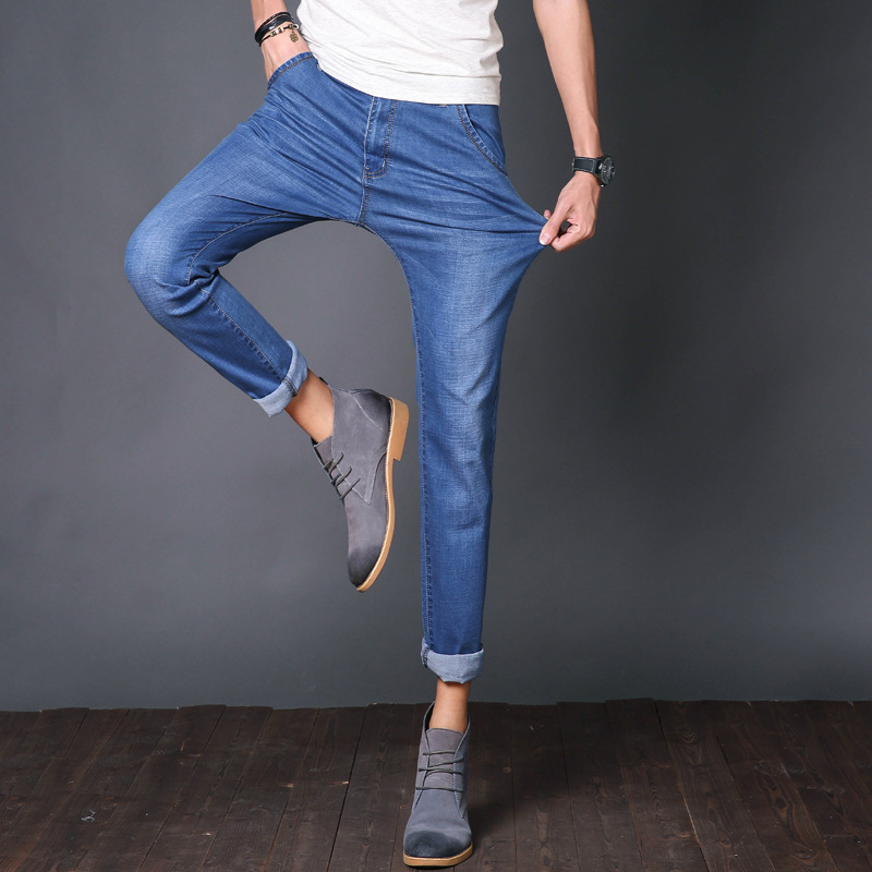 Free Shipping Summer Thin Men's Jeans Men's Elastic Loose Straight Middle-Aged Business Casual Men's Pants Trendy Wholesale