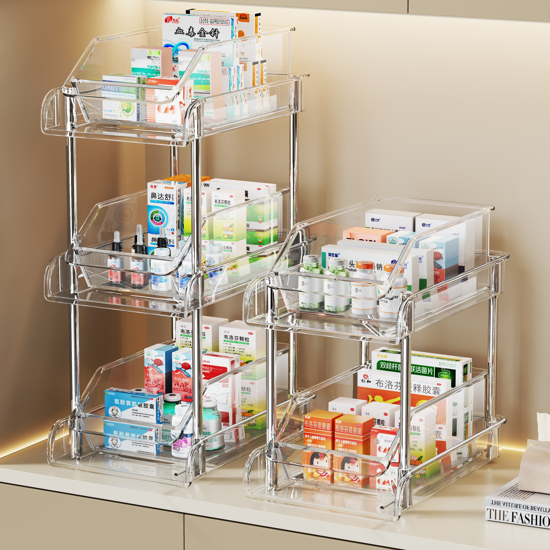 Caja de Almacenamiento de Medicamentos Tipo Cajón de Plástico PET, A prueba de humedad, para Escritorio y Hogar