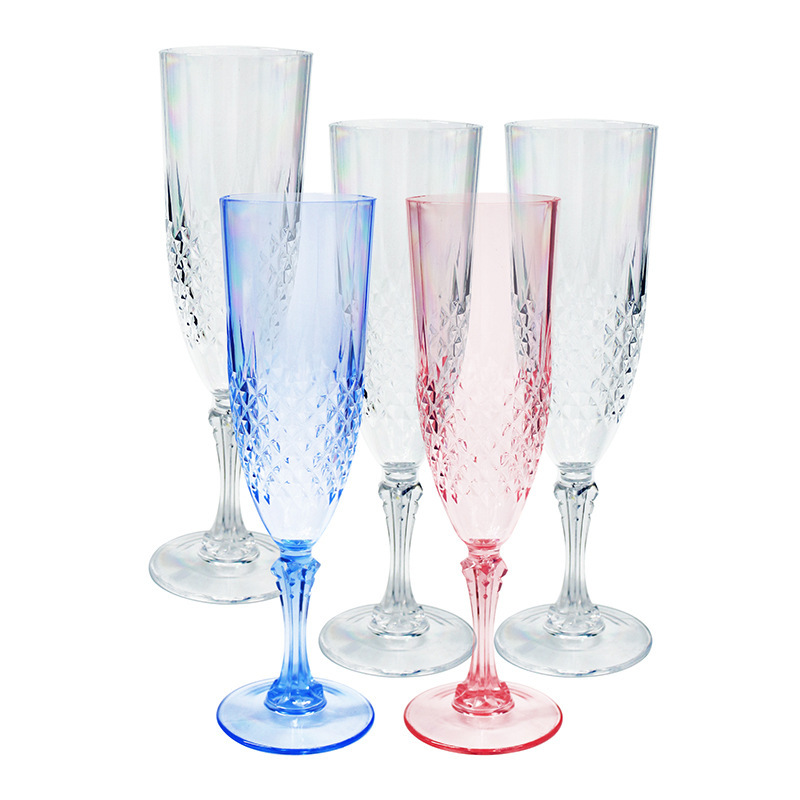 Amazon Diamond Stripe Wine Glasses Reusable Transparent Blue Wedding Party Disposable Champagne Glasses