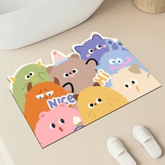 嚴選可愛卡通小怪獸廚房浴室硅藻泥地墊吸水易干硅藻泥科技布地墊