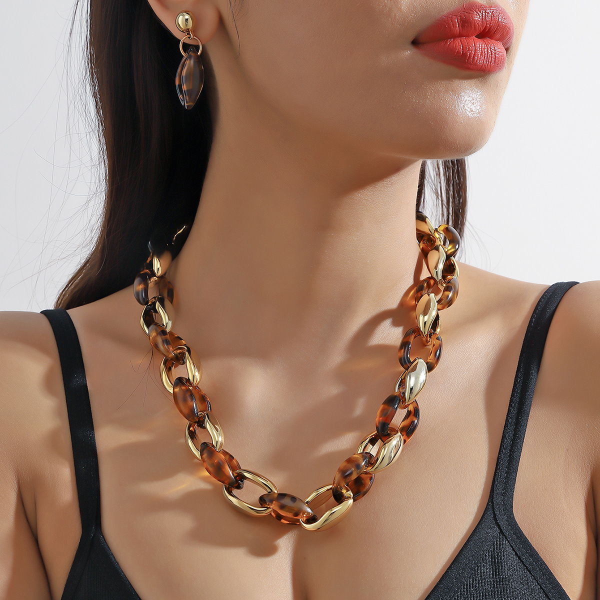 61g Weight Gold Plated Plating Material Jewelry Set Classification 1 Set Quantity Holiday, Daily Occasion Plastic, Resin Material Color Block Pattern Women's Gender Plating Design Basic Style Basic Color Block Plastic Resin Plating Gold Plated Women's Jewelry Set 4