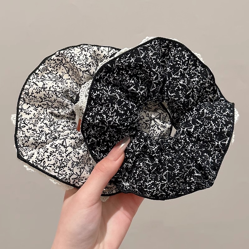 encaje retro flor de doble capa de anillo de cabello de intestino grueso temperamento femenino baja cuerda de cabello bola de cabello de cabello correa de correa