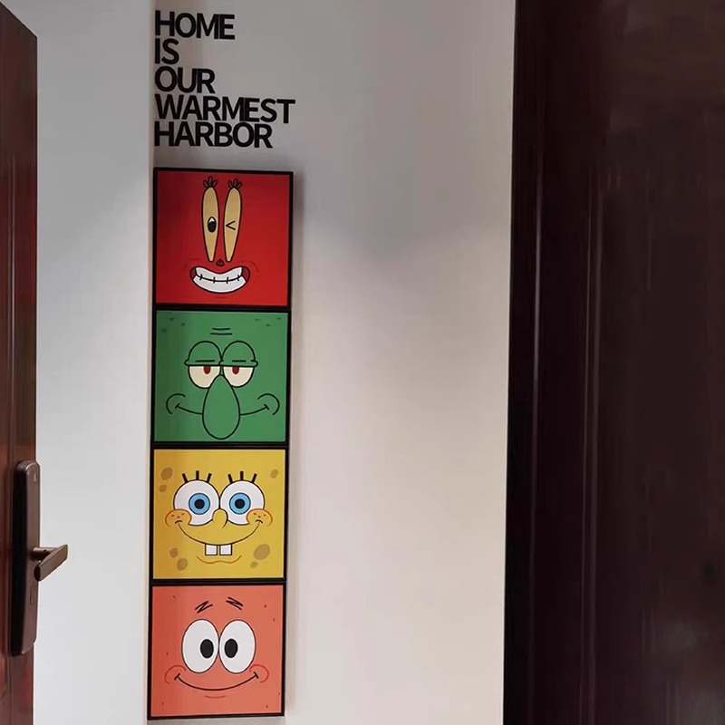 《海绵宝宝欢迎你回家》小红书同款玄关客厅装饰画小众艺术壁挂画