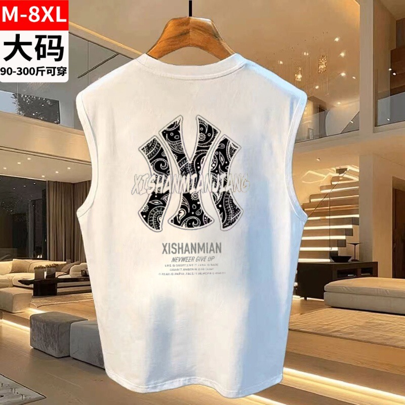 Plus Size Sleeveless Vest Pure Cotton Round Neck Wide Shoulder T-Shirt Men's Plus Size Vest Sports Basketball Top Plus Size Sleeveless Vest Pure Cotton Round Neck Wide Shoulder T-Shirt Men's Plus Size Vest Sports Basketball Top
