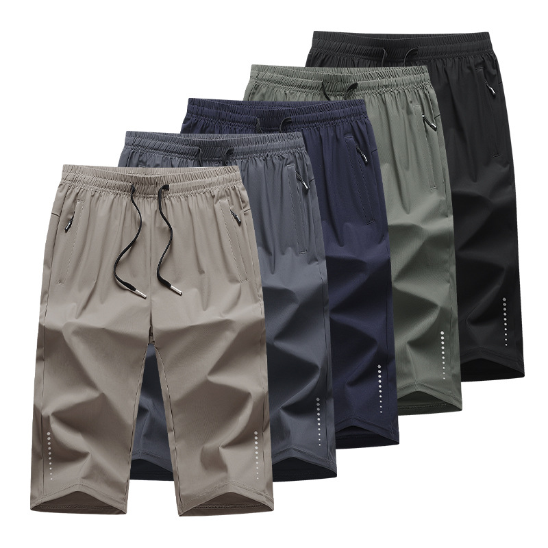 Men's Cropped Shorts Ice Silk Quick-Dry Loose Straight Summer Plus-Size Casual Sports Shorts