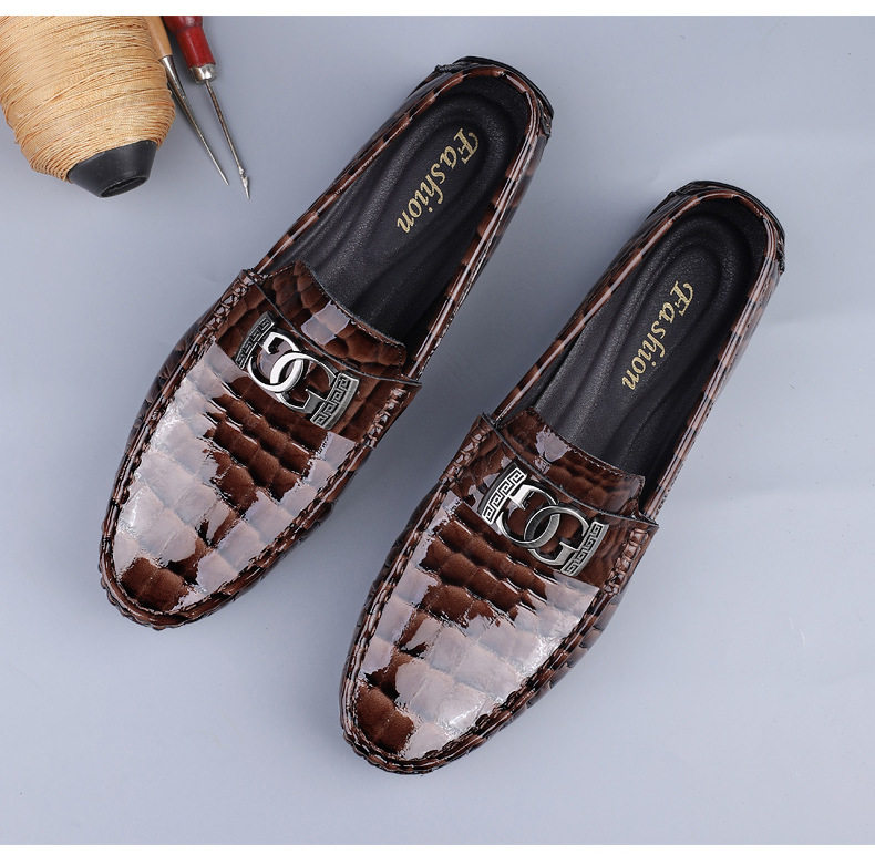 Giày lười nam da bò xỏ chân kiểu Anh, mũi tròn, đế bằng, cỡ lớn — 24708 Màu nâu, 24708 Màu xanh lá cây, 24708 Màu đen chi tiết 13