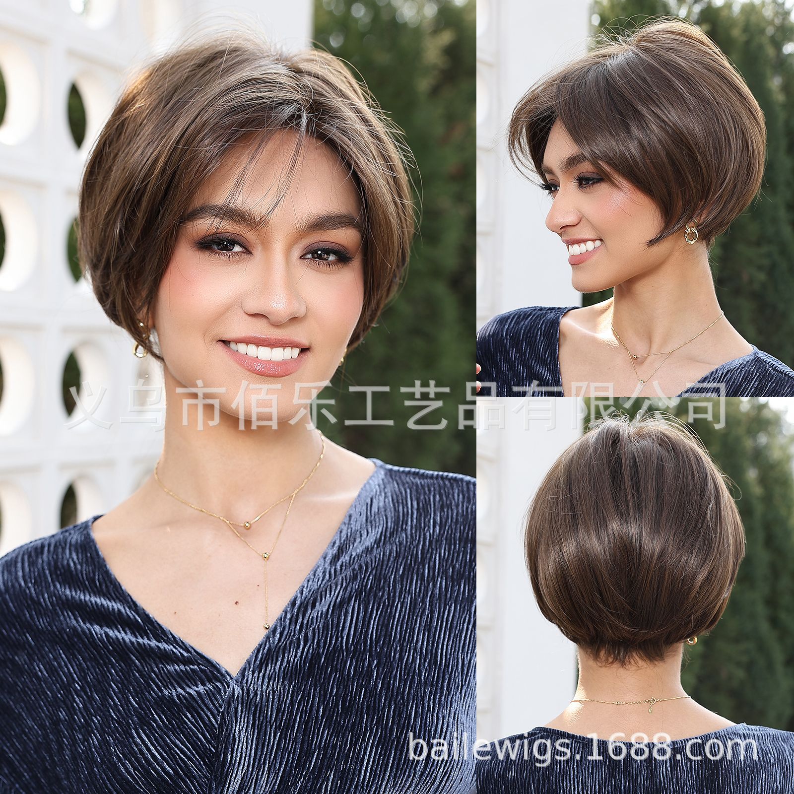 MONO pelucas de red, cabello corto marrón, cabello recto, seda japonesa de 8 pulgadas, pelucas al por mayor en stock transfronterizo