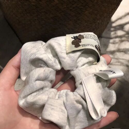 Korean INS style Korean hashtag large intestine hair tie relaxed casual cute cotton ribbon little bear oatmeal color beige color